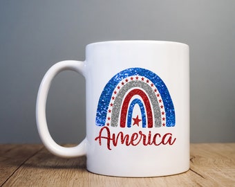 America Rainbow Patriotic 11 oz Coffee Mug