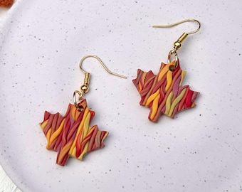 Fall Sweater Earrings, Maple Leaf, Polymer Clay, Hoop Earrings, Orange Fall Jewelry, Autumn Earrings, Autumn Accessories, Spooky Gift