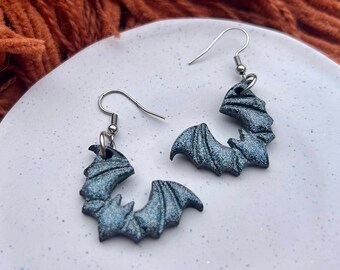 Holographic Glitter Bat Earrings: Polymer Clay Goth Jewelry