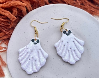 Halloween Ghost Earrings, Polymer Clay, Purple Earrings, Holographic, White, Glitter, Jewelry, Resin Earrings, Handmade, Autumn, Spooky Gift