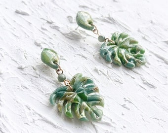 Mossy Green Collection, Faux Crystal, Green Earrings, Maple Leaf, Stud earrings, Moss Agate, Retro Earrings, Monstera Leaf, Monstera, Moss