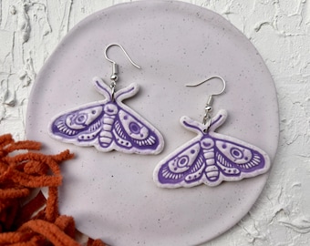 Purple Moth Earrings – Witchy Gothic Resin Statement Earrings, Handmade Alternative Jewelry for Moth Lovers