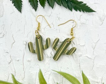 Polymer Clay Green Striped Cactus Earrings, Succulent Dangle Jewelry, Minimalist Plant Accessory, Gift for her, Plant Lover, Lightweight