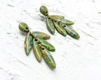 Mossy Green Collection, Faux Crystal, Green Earrings, Tiered, Circle Studs, Stud earrings, Moss Agate, Retro Earrings, Jade Crystal, Fall