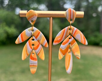 Psychedelic Dreams Collection, Faux Geode, Tiered Earrings, Polymer Clay Earrings, Yellow, Orange, Blue, Green, Red Striped, Jewelry