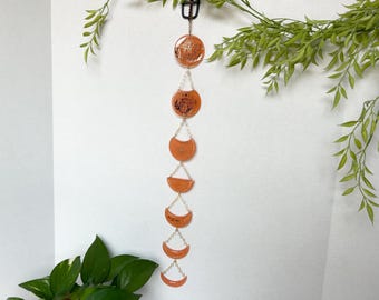 Moon Phase Wall Hanging – Orange Moon Decor, Copper Celestial Wall Art, Boho Lunar Wall Hanging, Handmade Moon Room Decor, Whimsigoth Decor