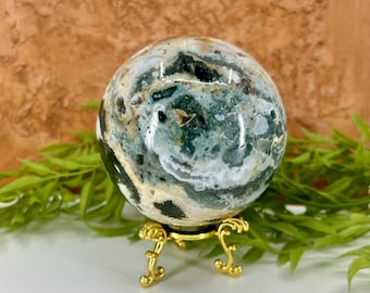 Esfera de ágata musgosa, bola de cristal verde de 3,25", esfera mineral pulida, decoración curativa, energía espiritual, meditación relajante, piedra preciosa natural