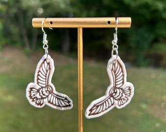 Polymer Clay Owl Earrings – Black and White Handmade Bird Earrings, Lightweight Animal Jewelry, Gift for Her