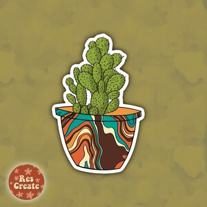 Cactus Sticker | Retro Sticker | Boho Plant Stickers | House Plant Stickers | Love of Plants Stickers | Great for Hydro Flask, Laptop, Phone
