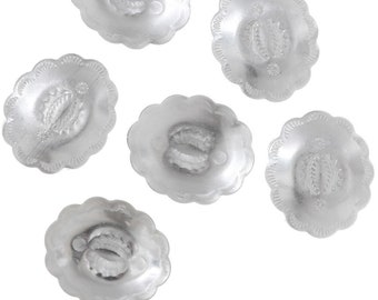 Sterling Silver Oval Concho Stamped Western Design Scalloped 13/16" Set of 6 0065 - Indian Jewelry Supplies