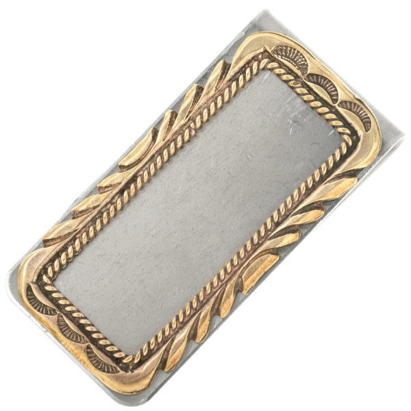 Navajo Stamped Yellow Brass Money Clip Frame 2" x 1" 6779 - Indian Jewelry Supplies