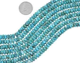May include: A strand of turquoise beads, approximately 6mm in diameter, with a natural, mottled appearance. The beads are strung on a clear thread and are displayed against a white background.