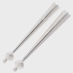 May include: A pair of long, slender, silver-toned metal hair pins. Each pin features a smooth, tapered shaft that widens toward the top, ending in a multi-pointed crown design. The base of each pin is adorned with a polished, spherical ball ornament.
