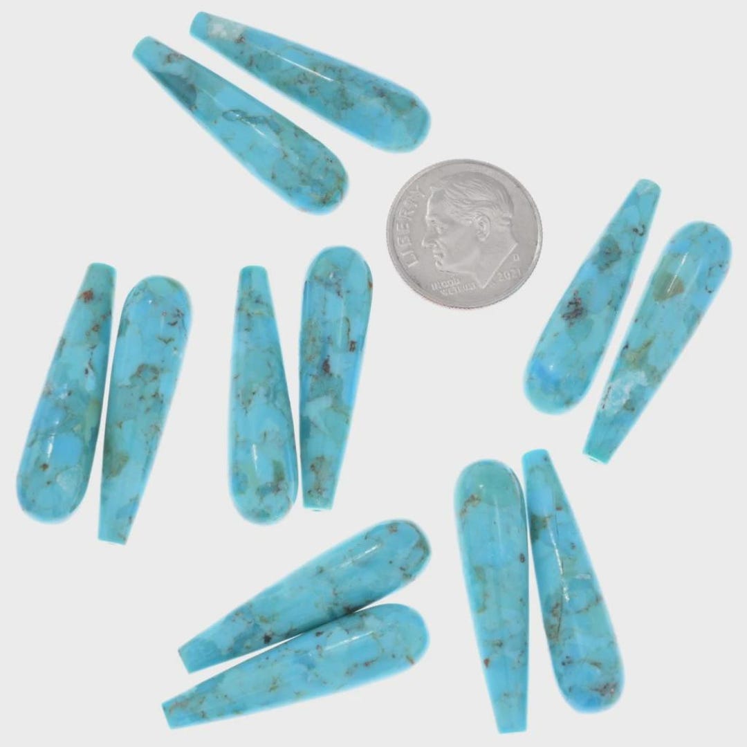 30mm Blue Turquoise Teardrop Stones Pair Top Drilled Compressed ...