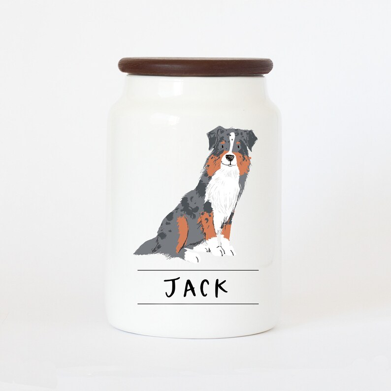 Personalized Australian Shepherd Dog Treat Jar Dog Treat Etsy