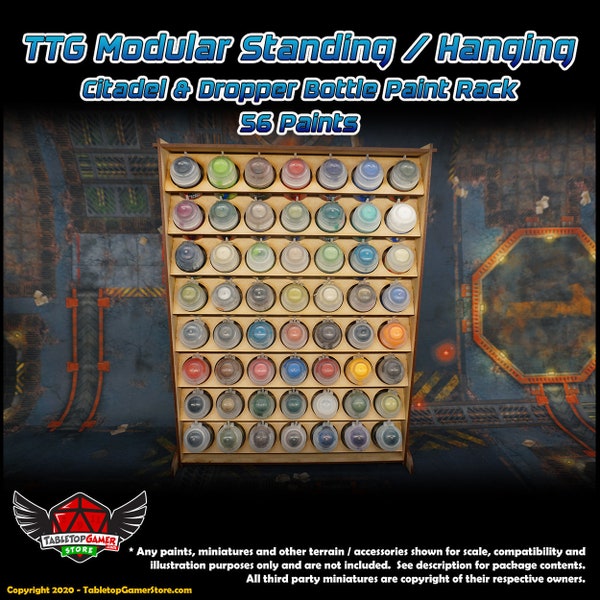TTG Modular Standing/Hanging Citadel & Dropper Bottle Paint Rack - 56 Paints