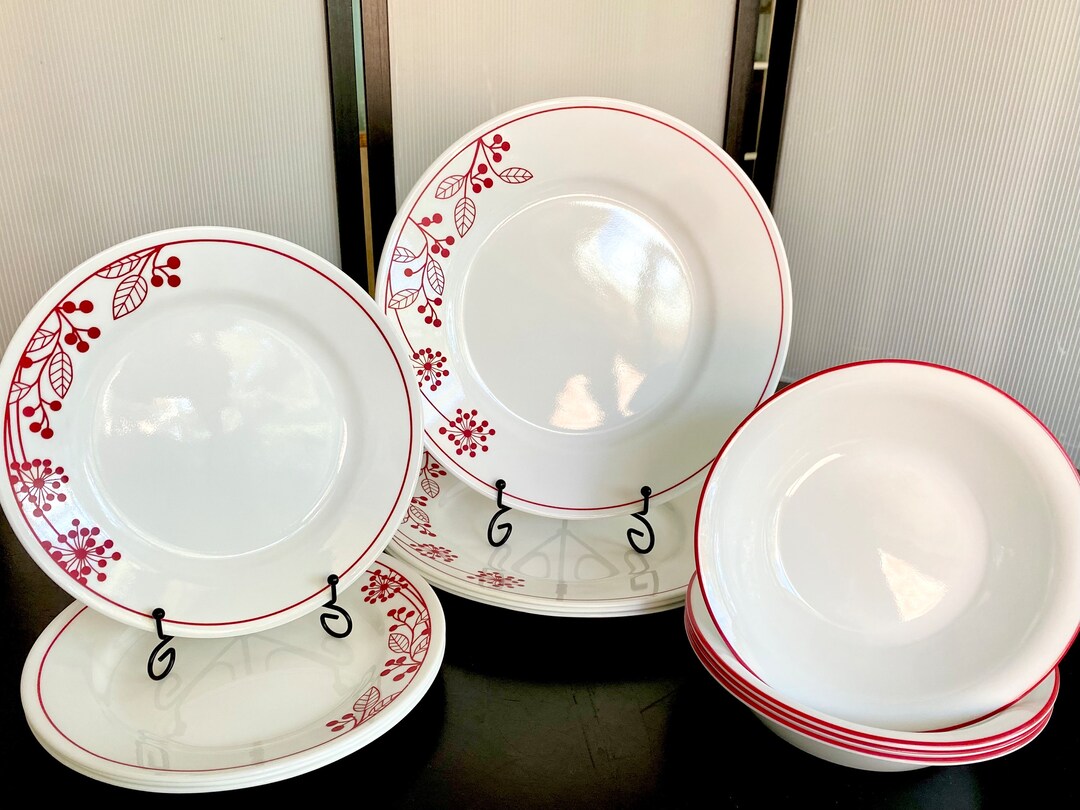Corelle Vive Red Berries and Leaves 12pc Dinnerware Set for 4, Dinner