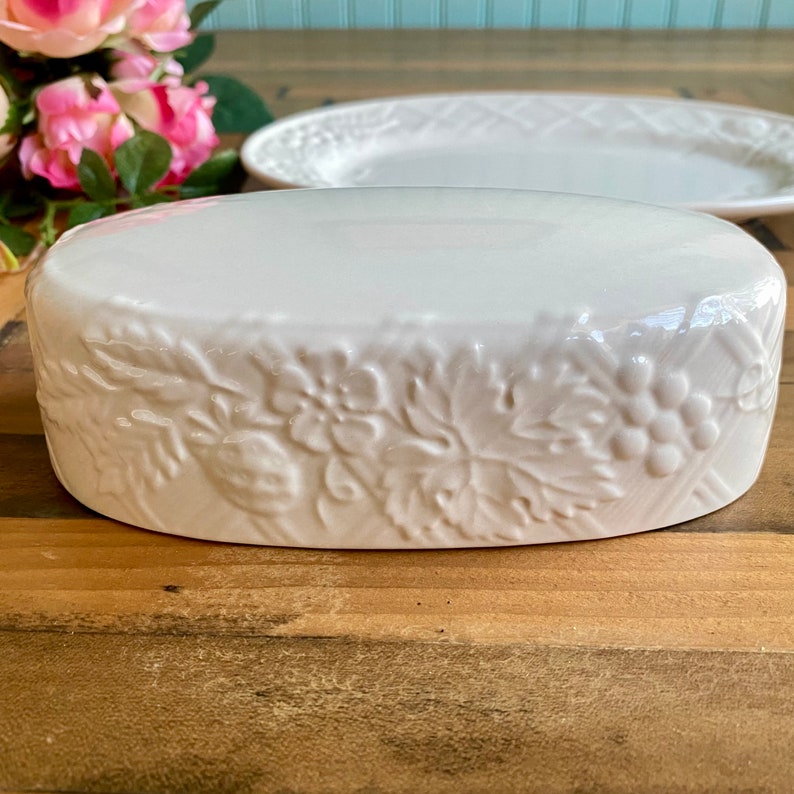 Mikasa English Countryside White Covered Butter Dish Embossed Etsy