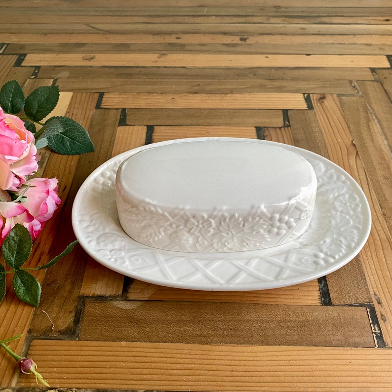 Mikasa English Countryside White Covered Butter Dish Embossed Etsy