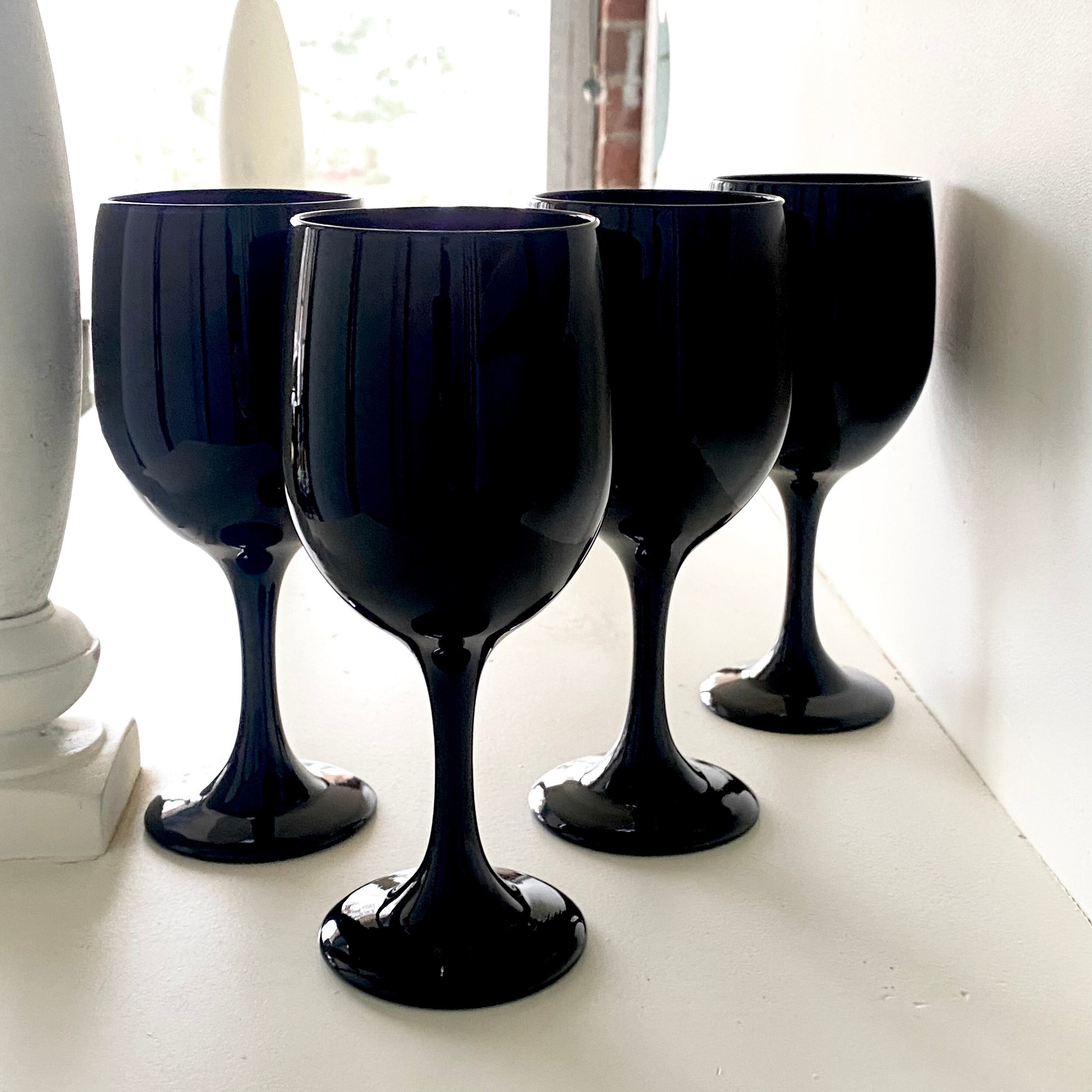 Vtg Libbey Premiere Black Water Goblets Set of 4 Blown Glass Etsy