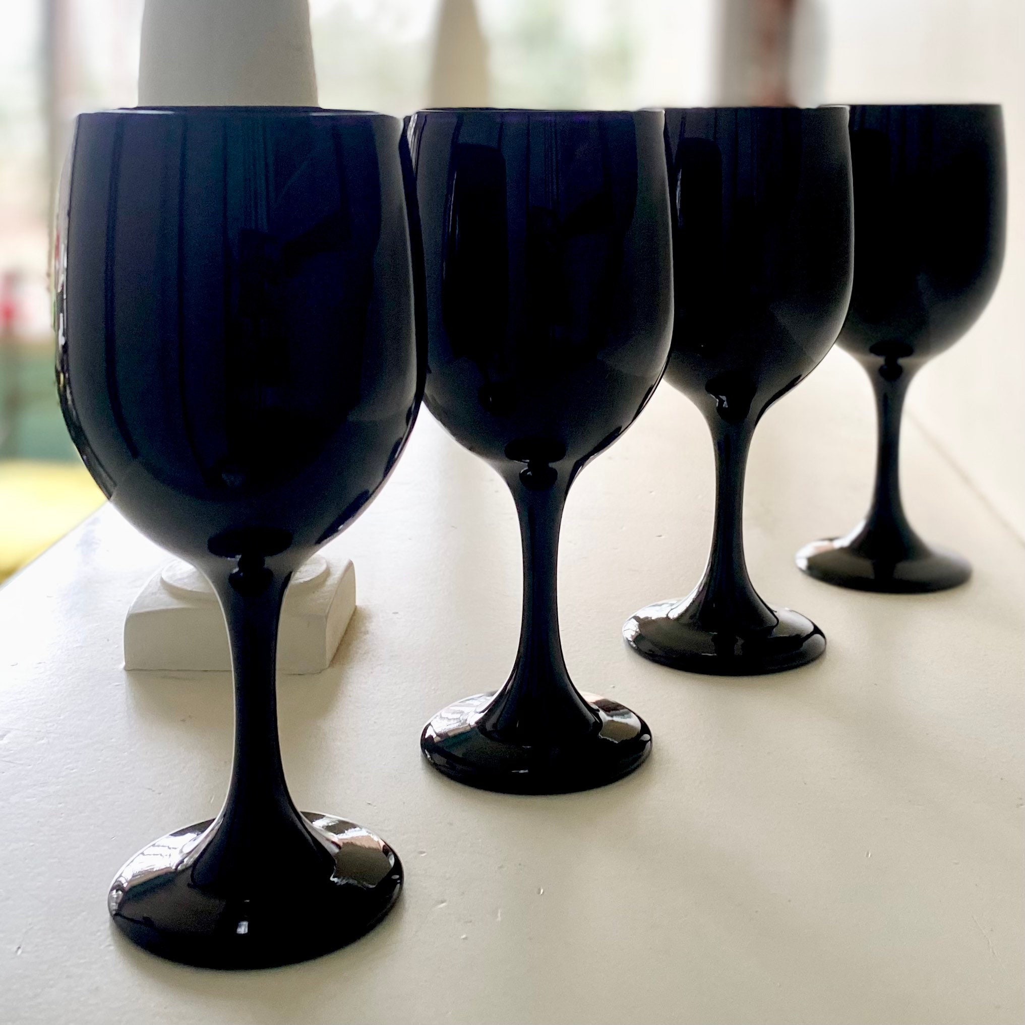 Vtg Libbey Premiere Black Water Goblets Set of 4 Blown Glass Etsy