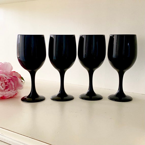 Vtg Libbey Premiere Black Water Goblets Set of 4 Blown Glass Etsy