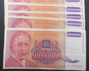 Yugoslavia 50 Million Dinara Banknote 1993 Old Rare Collectible Currency Serbia