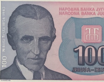 Nikola Tesla,100 Dinara,banknote,Yugoslavia,Uncirculated,1994