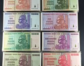 Zimbabwe, Banknotes, hyperinflation, 18 used banknotes, 1 Dollar to 50 Billion Dollars