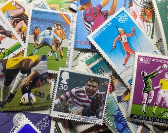 Stamp Art, Vintage Sports/Olympic Stamps, 100 used stamps, Some Duplicates