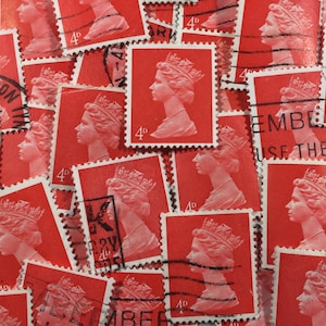 Arte de sellos, bermellón brillante, reina Isabel II, Machin, Gran Bretaña, sellos usados, 4d