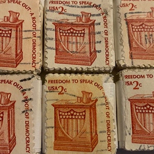 Arte estampilla, Libertad de expresión, Una raíz de la democracia, Franqueo de EE. UU., 2 centavos, EE. UU., sellos usados