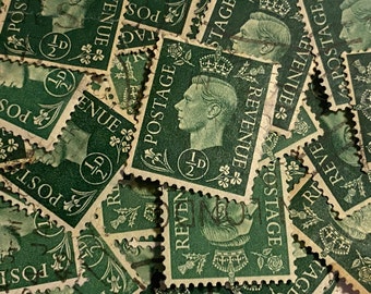 Stamp Art, Green, King George VI, Great Britain, .5 Decimal, used stamps