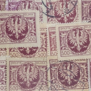 Stamp Art, Roxo, Brasão, Águia, 500 Marcos, Polônia, grandes selos usados