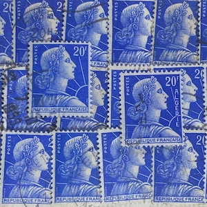 Stamp Art, Azul, Lady Liberty, 20 Francos, França, selos usados