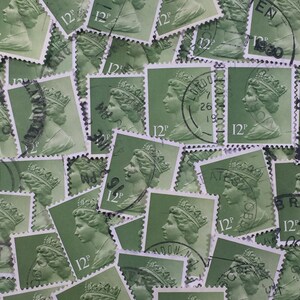 Arte de sellos, amarillo verde, Reina Isabel II, Machin, Gran Bretaña, sellos usados, 12p
