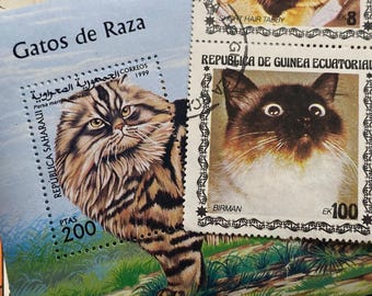 Stamp Art, Vintage Cat Stamps, 25 different stamps