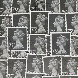 Arte de sellos, gris negro, Reina Isabel II, Machin, Gran Bretaña, sellos usados, 75p