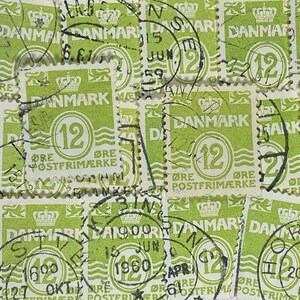 Arte de sellos, verde claro, líneas onduladas, 12 minerales, Dinamarca, sellos usados