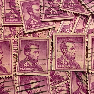 Stamp Art, paars, Lincoln, 4 Cents, VS, gebruikte postzegels