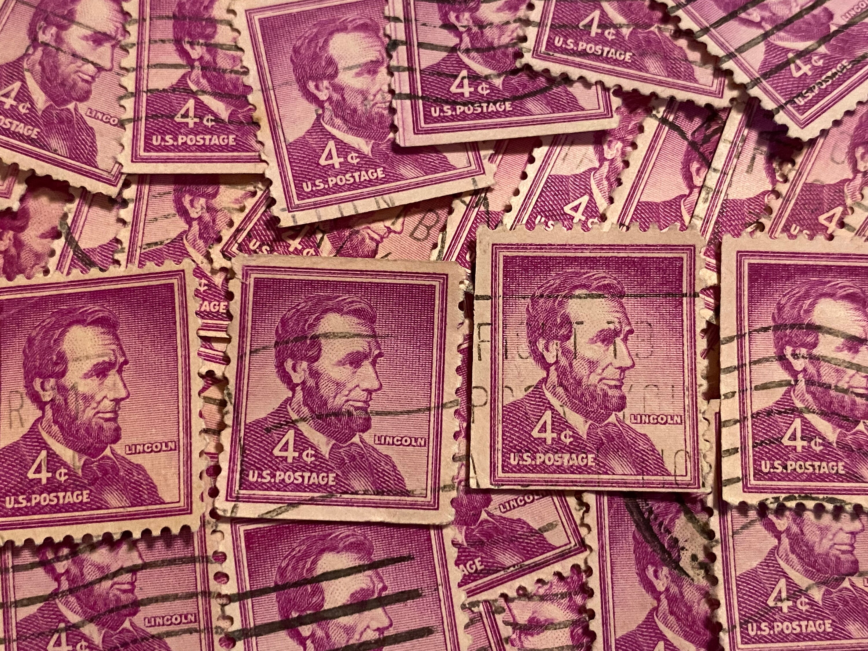 Stamp Art, Purple, Lincoln, 4 Cents, USA, Used Stamps - Etsy display picture 1