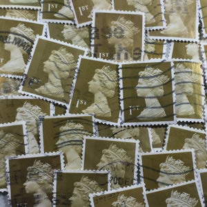 Stamp Art, Oro, Reina Isabel II, Machin, Gran Bretaña, sellos usados, 1.