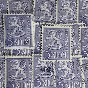 Stamp Art, Lion Coat of Arms, 5 Marks, Finlande, timbres utilisés
