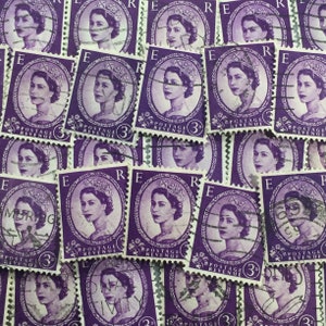 Art du timbre, Violet, reine Elizabeth II, Wilding, Grande-Bretagne, timbres oblitérés