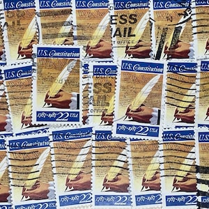 Stamp Art, U.S. Constitution, Writing, Declaration of Independence, 1787-1987, 22 cent, VS, grote gebruikte postzegels