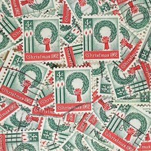 Stamp Art, krans, kerstmis, 1962, 4 cent, VS, gebruikte postzegels