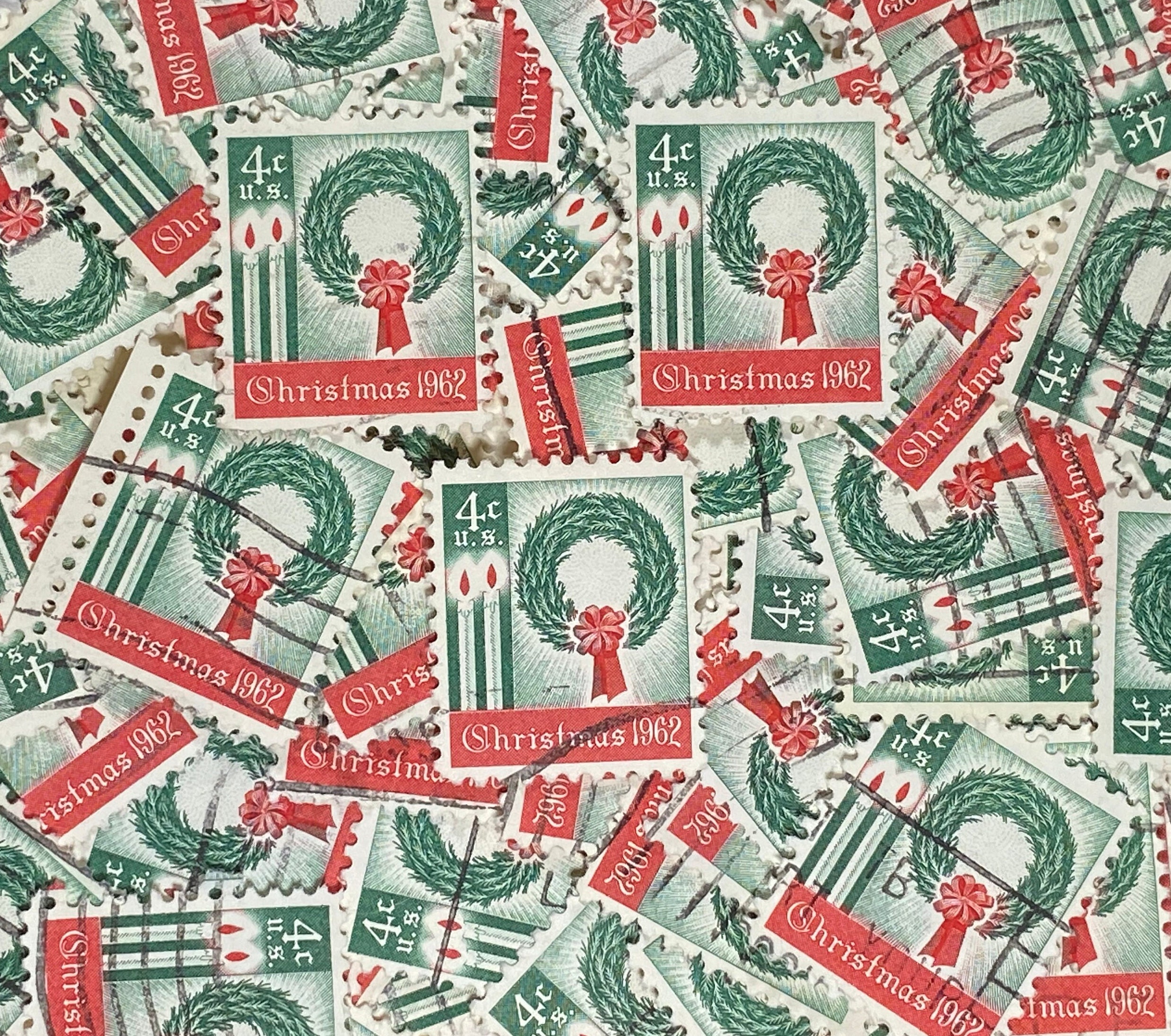 切手アート、リース、クリスマス、1962年、4セント、アメリカ合衆国