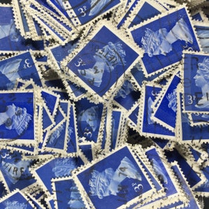 Stamp Art, Blue, Queen Elizabeth II, Machin, Great Britain, used stamps, 3p