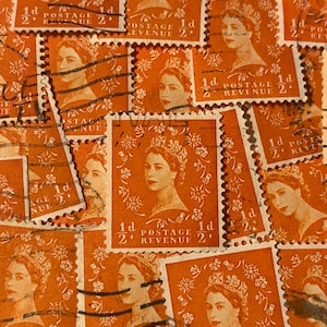 Stamp Art, Orange, Queen Elizabeth II, Wilding, Great Britain, gebruikte postzegels