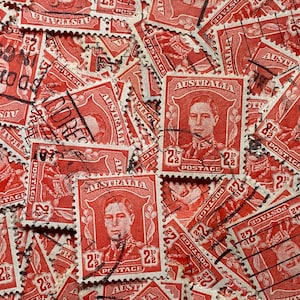 Stamp Art, Rojo, Rey Jorge VI, 2.5 Decimal, Australia, sellos usados